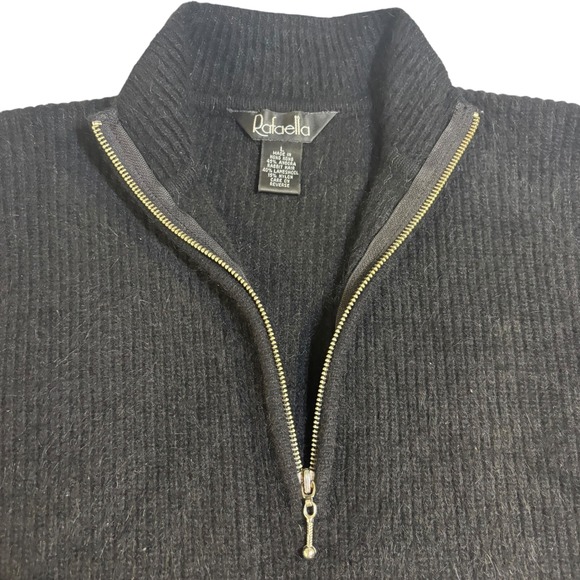 Rafaella Angora Wool Blend 1/4 Zip Sweater Pullover Soft Knit Mock Neck Black L‎ - Picture 1 of 11